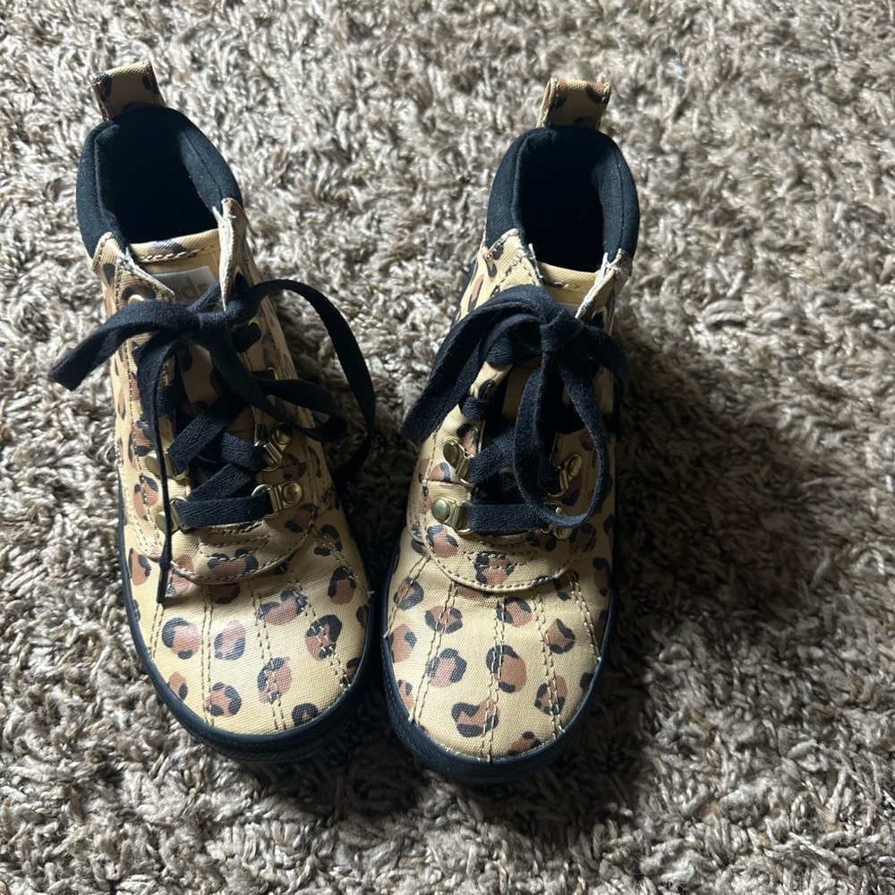 Keds Girls Leopard Print High Top Lace-Up Boots - Tan/Black Size 12